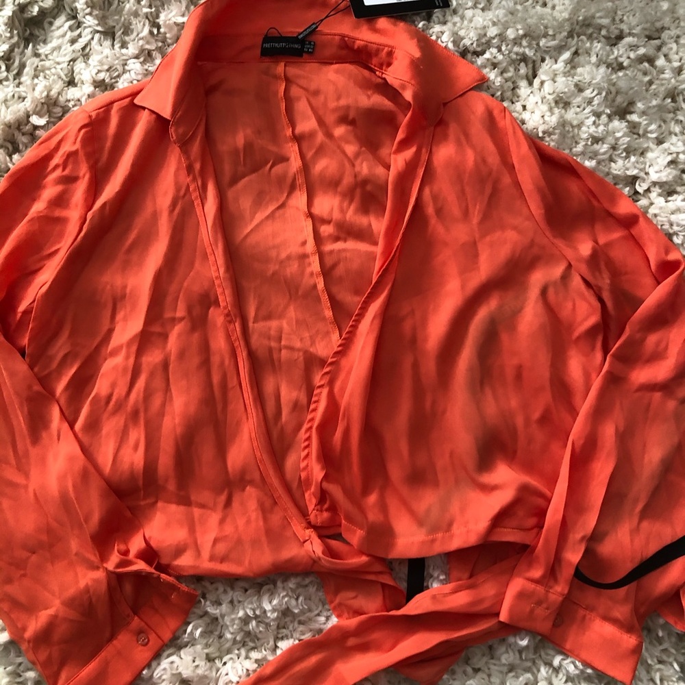 Pretty Little Thing Orange Front Tie Blouse